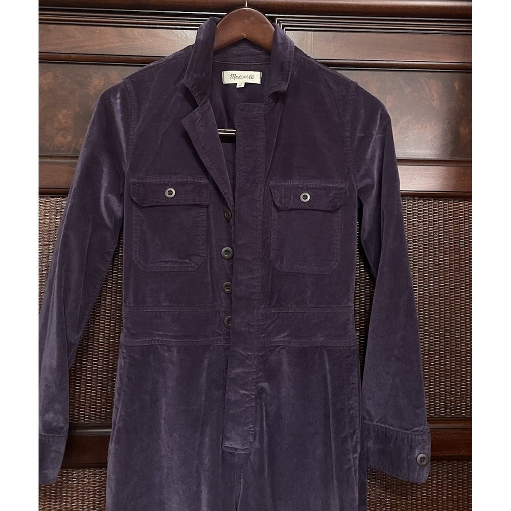 Madewell Purple Eggplant Stretchy Velvet Velveteen Slim Coverall Jumpsuit Sz 00 - Picture 6 of 13